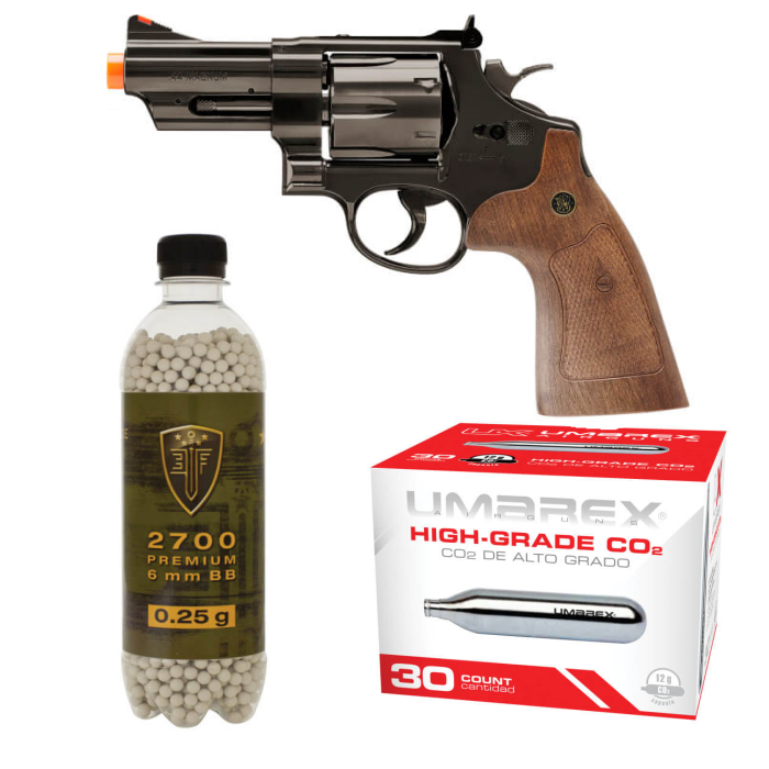 Smith & Wesson M29 3" Snub Nose Co2 Revolver Bundle (Black Chrome)